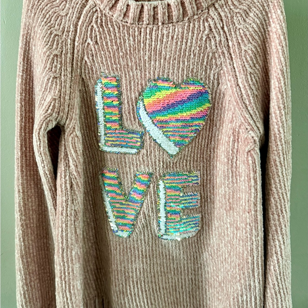 Pink Sweater with Sequin Love Design